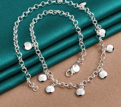 925 Sterling Silver Circle Round Bean Women Wedding Engagement Fashion Chain Necklace