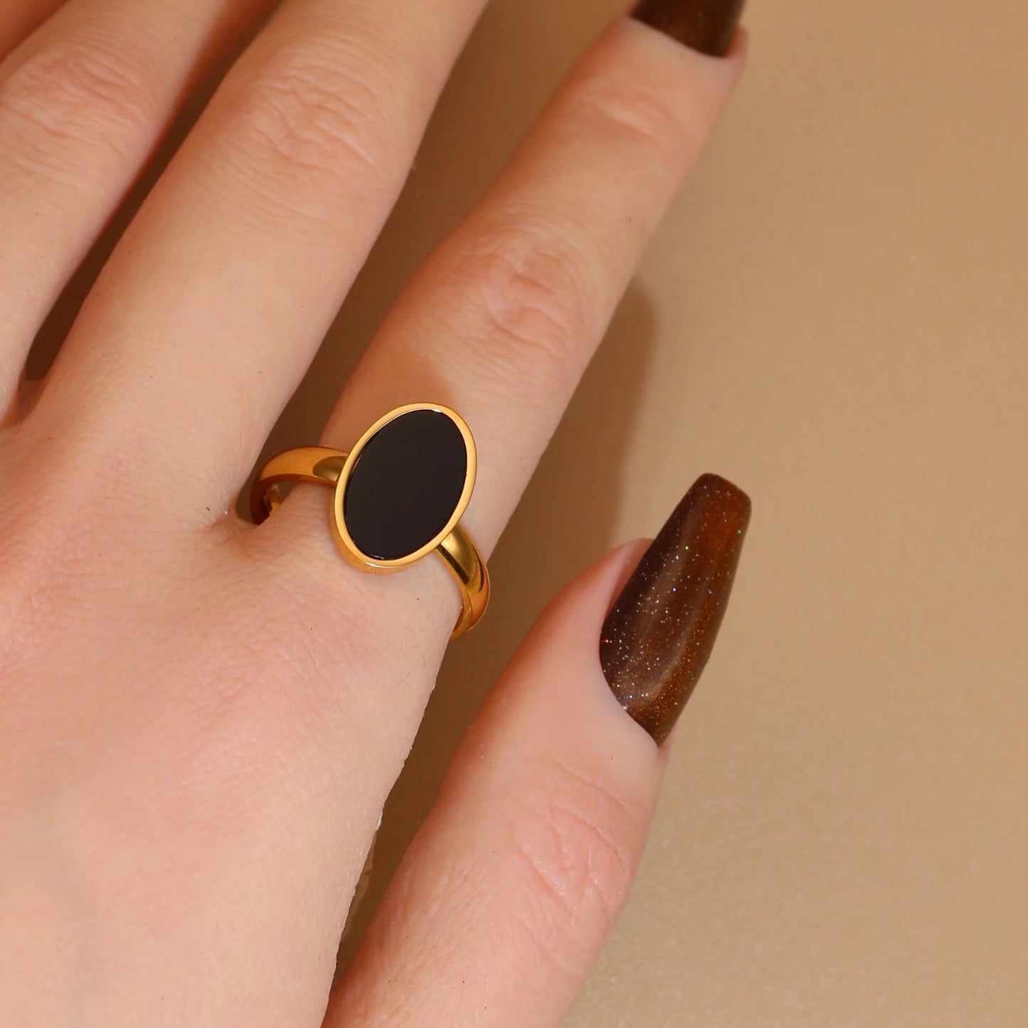 Luxury 2-In-1 Wedding Gold Black Acrylic Stainless Steel Ring Bangles Set