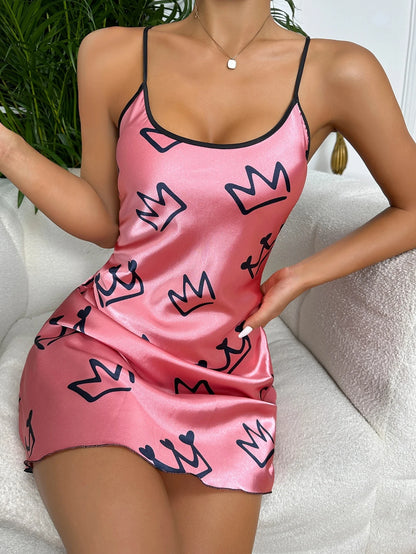 Heart Print Scoop Neck Criss Cross Women's Sleepwear Nightdress