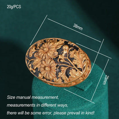 18K Gold-Plated Women Hand-Carved Floral Enamel Vintage Art Deco Ring