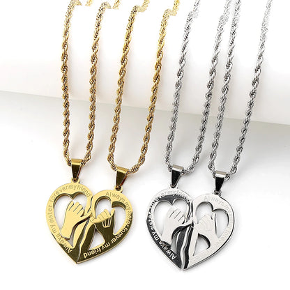 Women Heart Friend Lover Sister Pendant Stainless Steel Gold Color Necklace