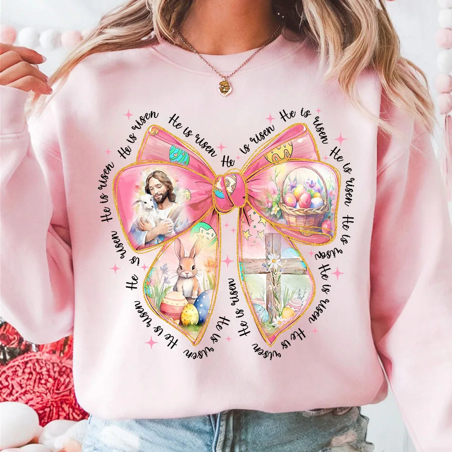 Easter Christian Jesus He is Risen Bow DIY Iron-On Heat Transfer Sticker Decals T-shirts Sweatshirts Bag Clothes Decor