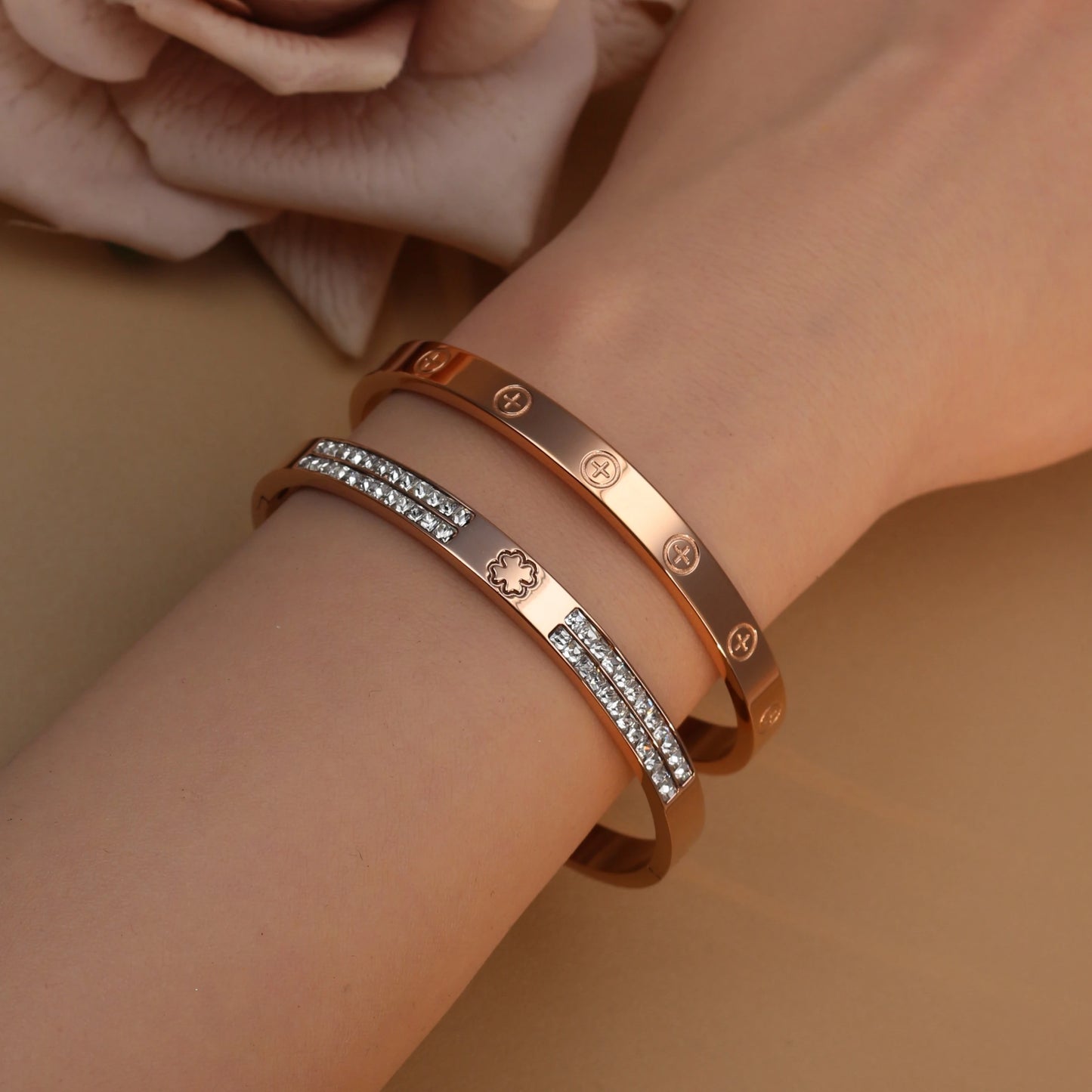 18K Gold-Plated Cross Screwdriver Stainless Steel Zircon Bangle Bracelet Women's Jewelry