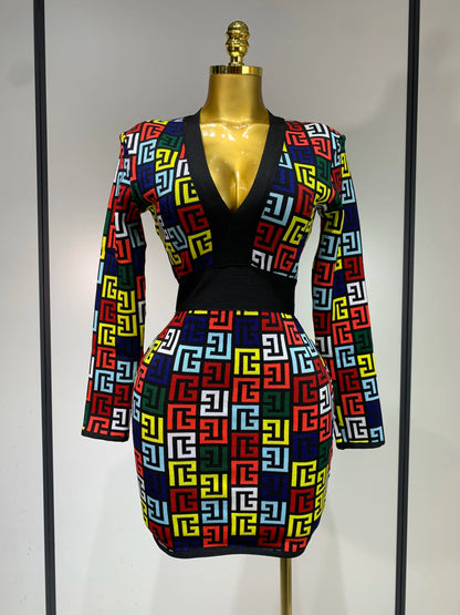 Women Long Sleeve V-Neck Bodycon Short Bandage Evening Party Cocktail Dress