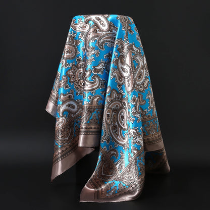90cm Women Four Seasons Square Silk Satin Bandana Wrap Shawl Scarves Scarfs Spk8