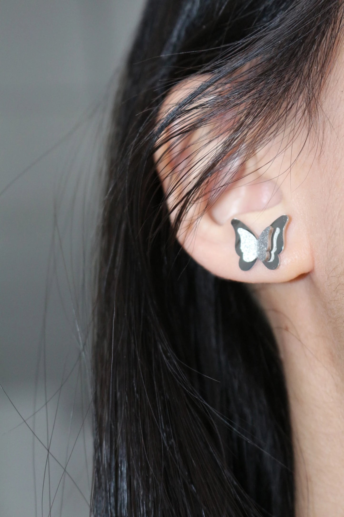 Sweet Romantic Gold Color Three-Dimensional Butterfly Design Stainless Steel Stud Earrings