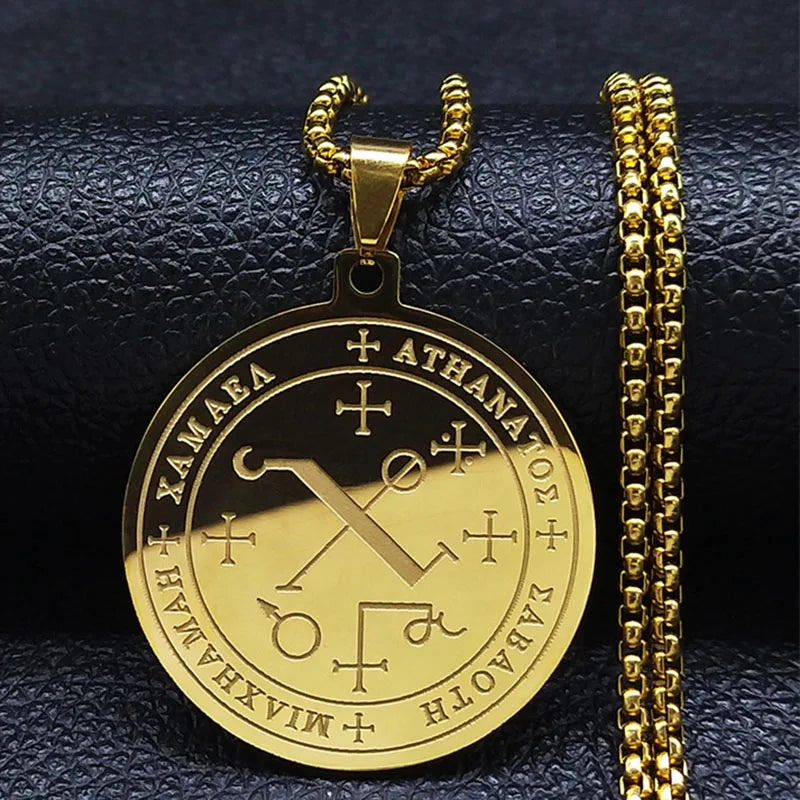 Men Seal of Solomon Talisman Protection Seven Archangels Amulet Stainless Steel Necklace
