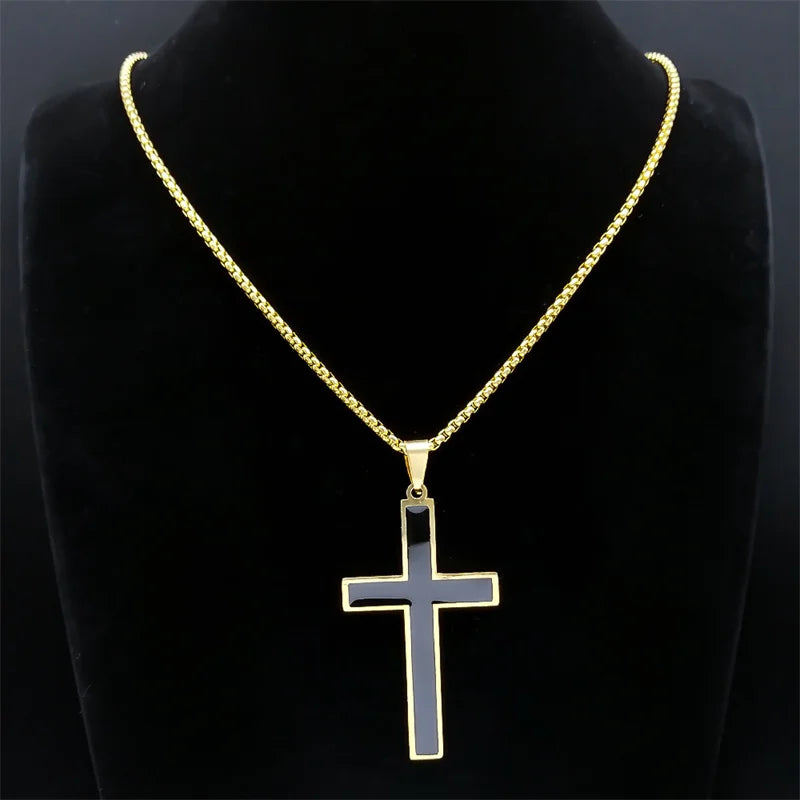 Men Stainless Steel Christian Religious Hip Hop Cross Pendant Necklace