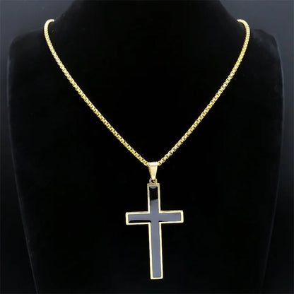 Men Stainless Steel Christian Religious Hip Hop Cross Pendant Necklace