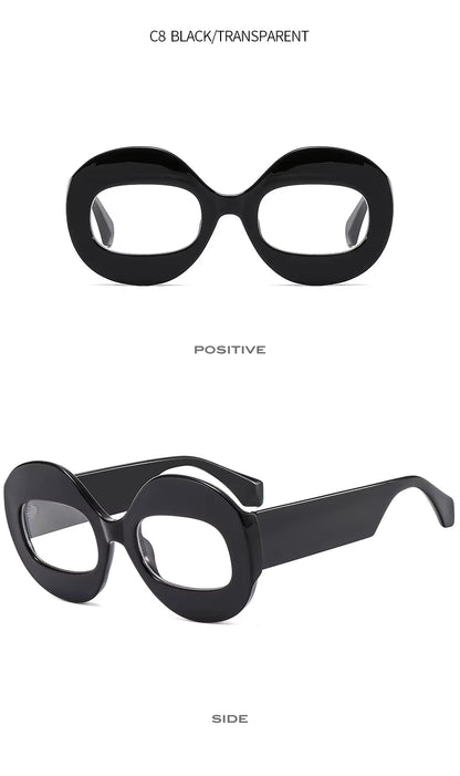 Men Women Retro Oval Clear Gradient Lens Shades UV400 Fashion Round Glasses Sunglasses