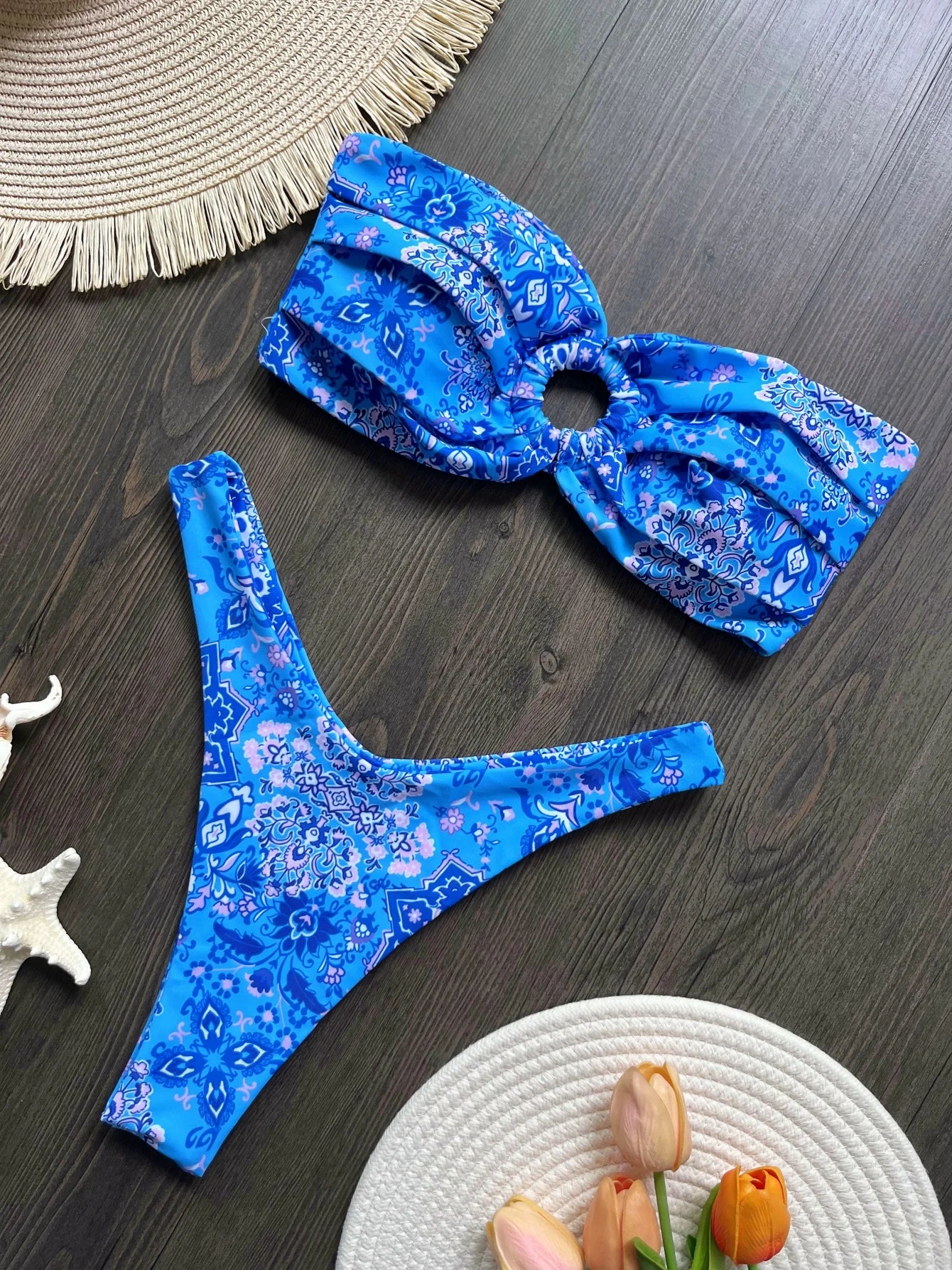 Sexy Colorful Floral Printed Bikini Swimsuit Two-pieces Bikini Bather Bathing Suit