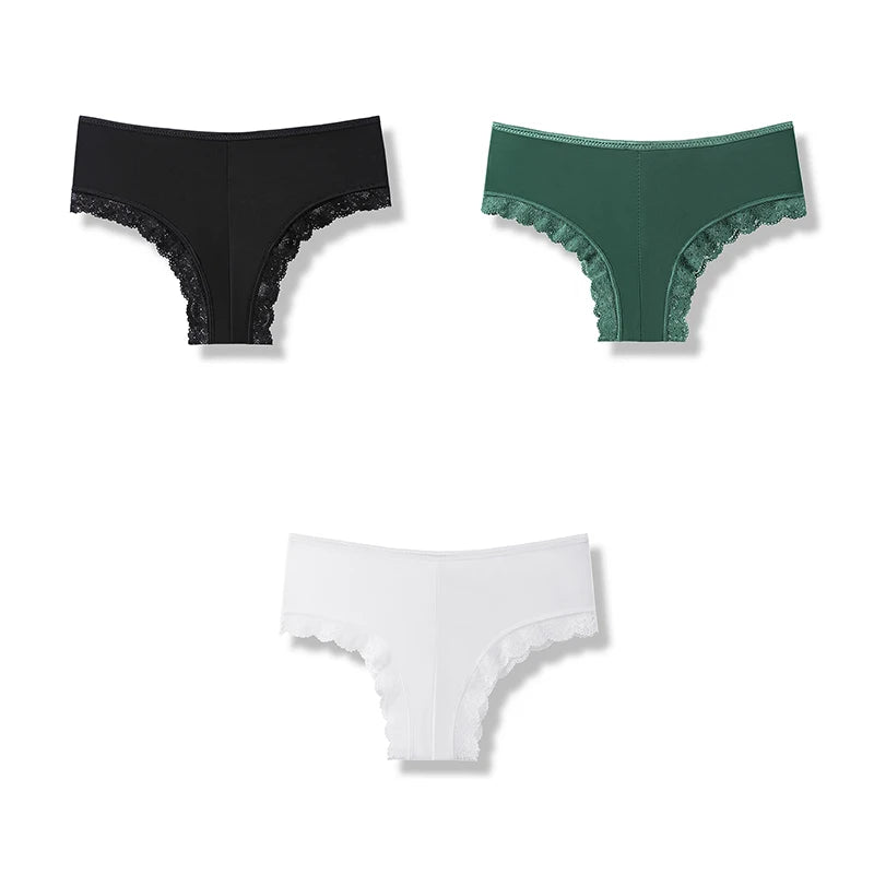 3Pcs Sexy Underwear Briefs Seamless Lingerie Hollow Out Underpants Lace Panties