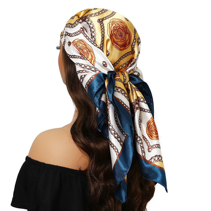 90cm Women Four Seasons Square Silk Satin Bandana Wrap Shawl Scarves Scarfs Spk7