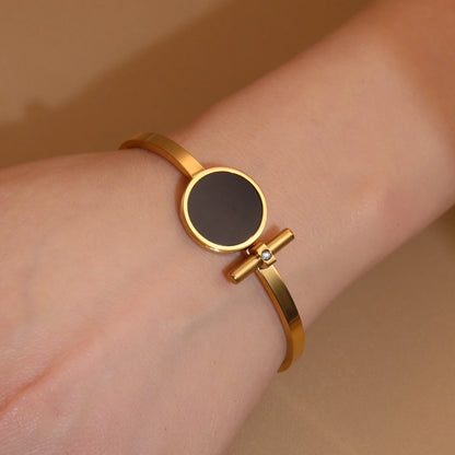 Women 2-In-1Black Acrylic Zirconia Stainless Steel Ring Bangle Bracelet Gifts Set