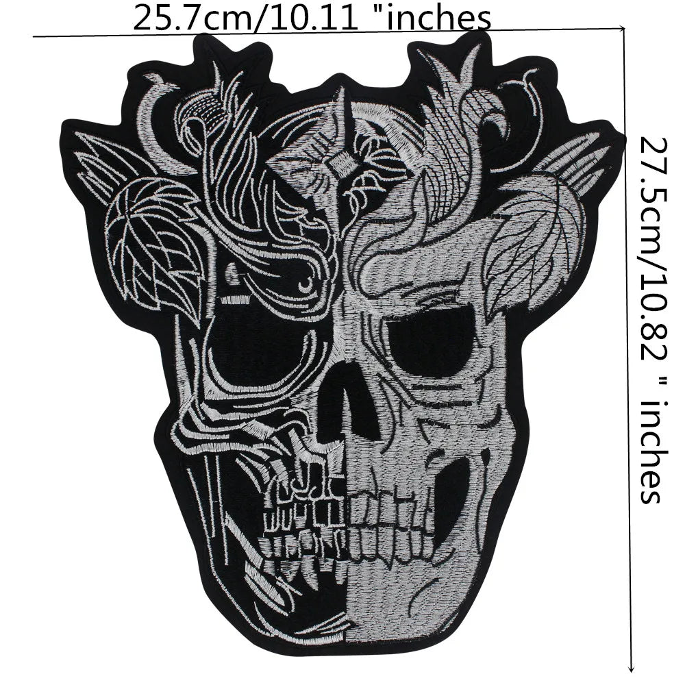 Black White Skull Embroidered Patch Appliques Iron on Patches Badge Clothes Sewing