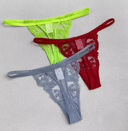 Women Lace Underwear Briefs Breathable G--String Seamless Low Waist Hollow Out Thong Panties
