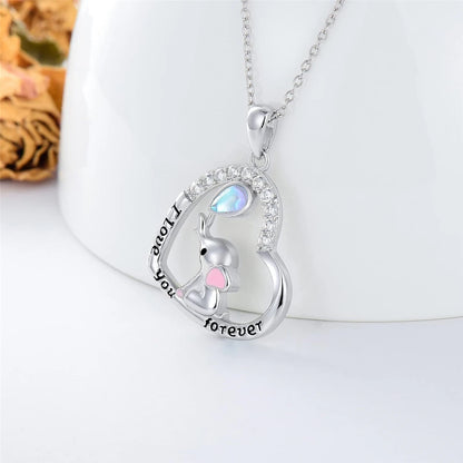 Women Cute Cartoon Heart Shaped Balloon Pink Ear Elephant Pendant Necklace