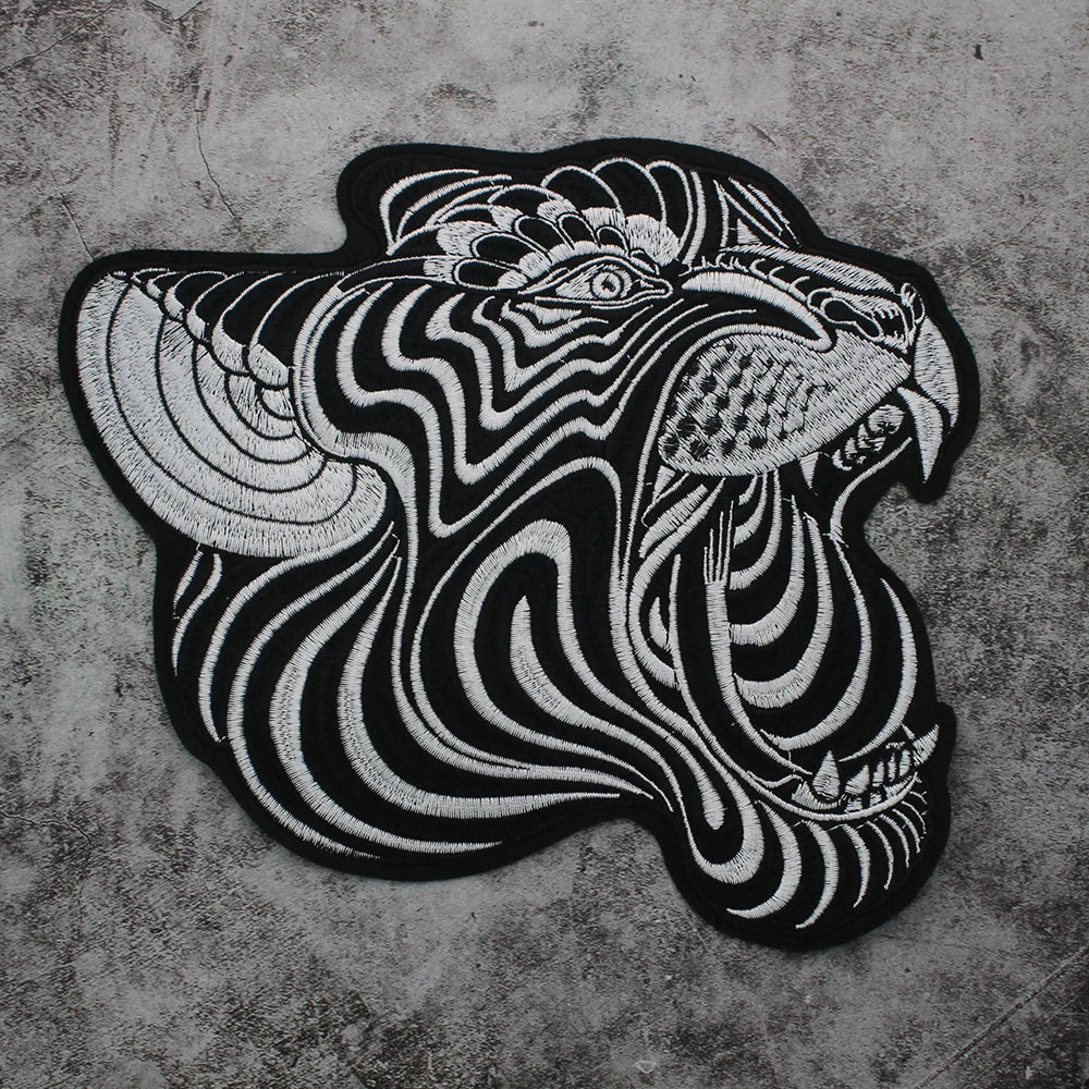 Large Black Snake Embroidery Tiger Maple Leaf Patches for Clothes Patch Stickers DIY Punk Badges for Iron-on Applique
