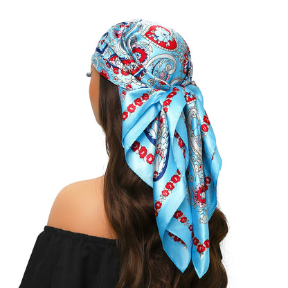 90cm Women Four Seasons Square Silk Satin Bandana Wrap Shawl Scarves Scarfs Spk13