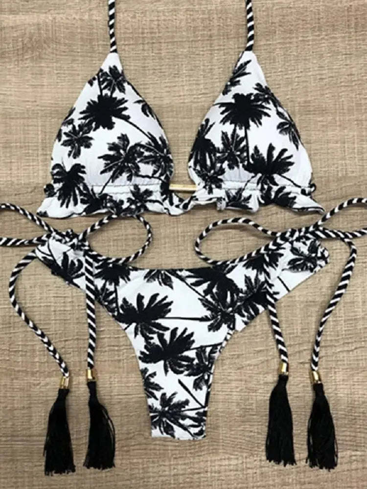 Sexy Print Swimsuit Bandage Two-Piece Swimwear Brazilian Beachwear Bathing Suit