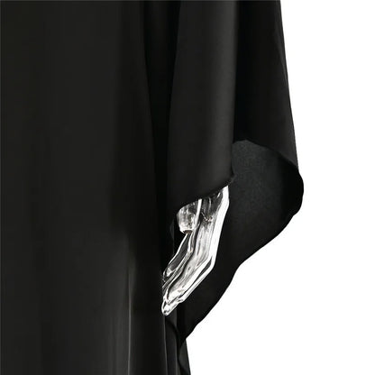 Women Satin Cloak Long Sleeve Loose Kaftan Fashion O Neck Long Dress