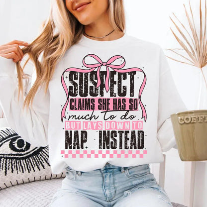 Suspect Claims She Put Her Crazy Away Iron-On Heat Transfer Sticker Decal T-shirts Sweatshirts Bag Clothes Fabric Decor