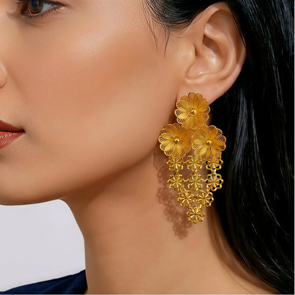 Indian 24k Gold Color Bridal Ethiopian Africa Flower Dubai Necklace Earrings Jewelry afSets