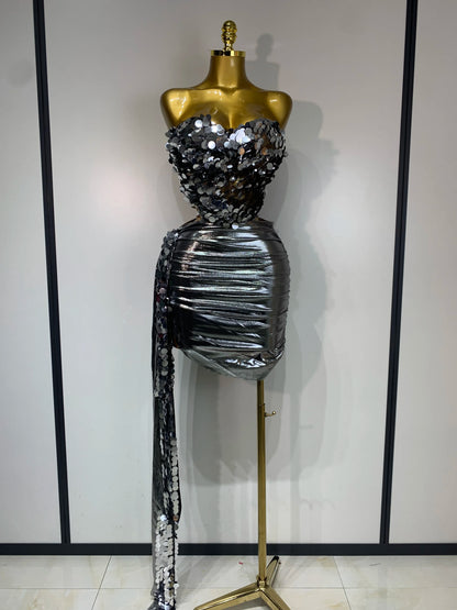 Sparkly Sequin Two Piece Sexy Strapless Backless Women's Evening Nightwear Dress