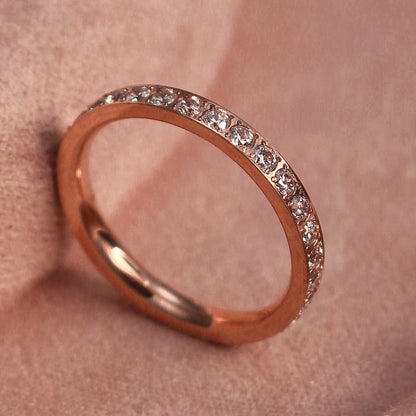 2mm Women 18k gold plated Stainless Steel Crystal CZ Eternity Wedding Ring Gifts