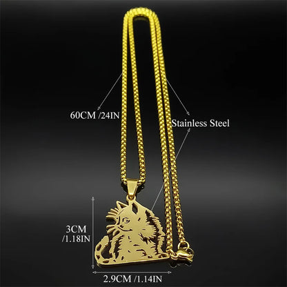 Siamese Kitten Kitty Animal Cat Unisex Stainless Steel Gold Silver Color Hollow Chain Pendant Necklace