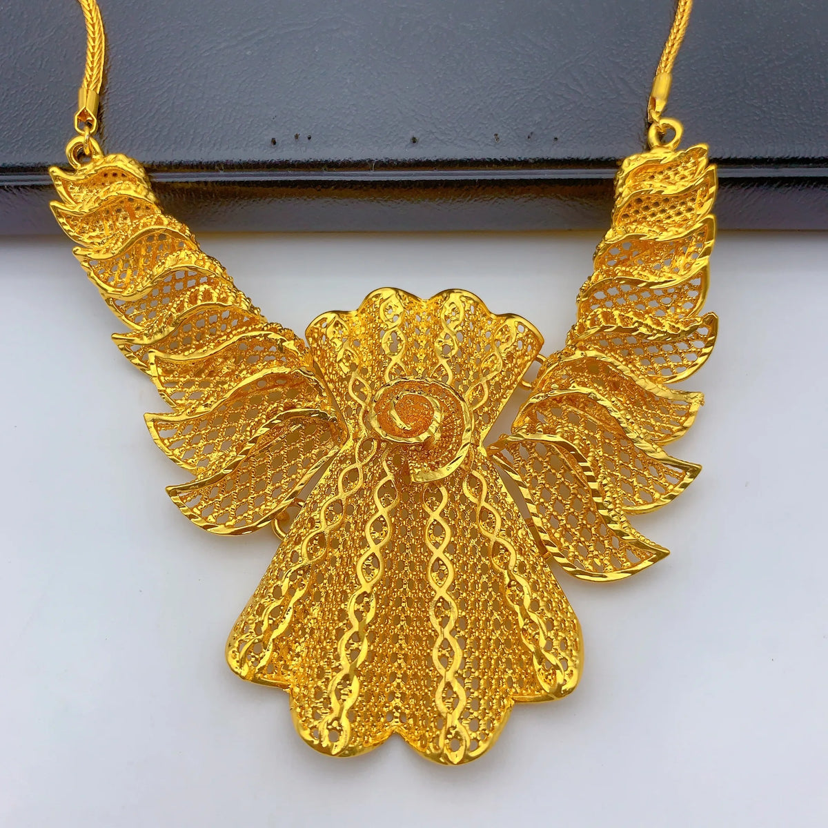 Indian 24K Gold Plated Women African Dubai Bridal Wedding Necklace Earrings Jewelry Set