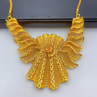 Indian 24K Gold Plated Women African Dubai Bridal Wedding Necklace Earrings Jewelry Set