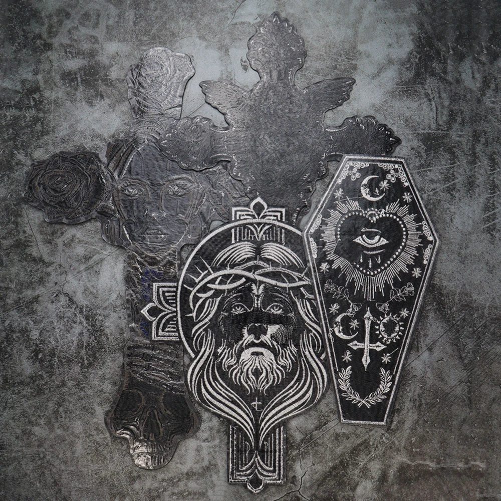 Big Cross Skull Gothic Punk Rock Iron on Patches Embroidered Crown Skull Patch Clothes Sewing Stickers