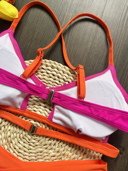 Sexy Solid Splicing Bikinis Swimsuit Two-piece Triangle Thong Swimwear Bathing Suit Brazilian