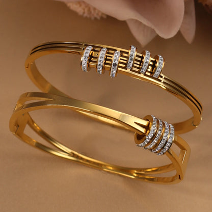 Women's Love Stainless Steel Crystal Bracelets Half Face Hollow Design Bracelet Bangle Jewelry Gifts
