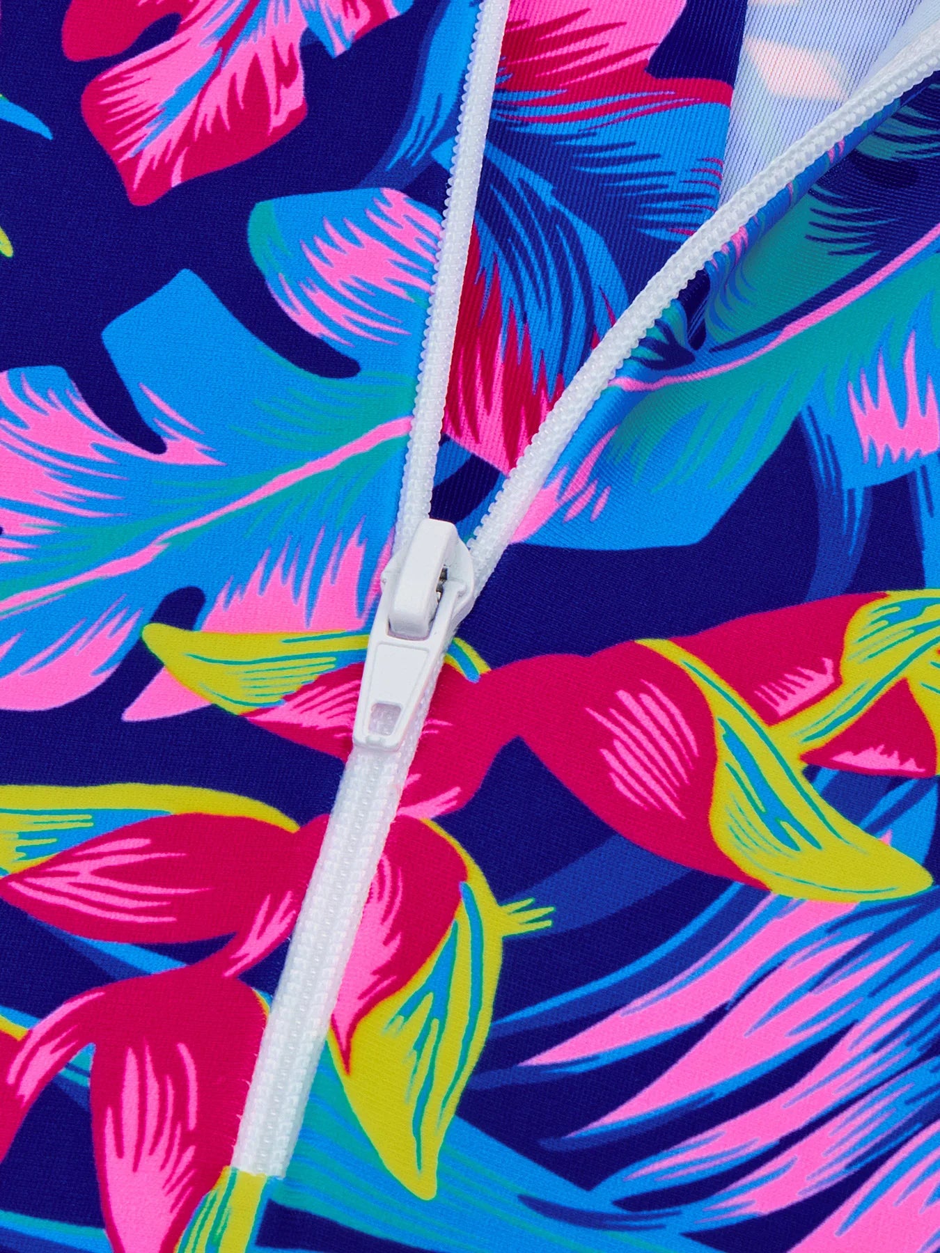 Kids Girls One-Piece Long Sleeve All-over Plants Colorful Leaves Print Boyleg Shorts Swimsuit