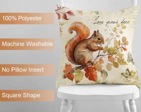 Home Decor Maple Squirrel Bird Design Thanksgiving Cushion Pillowcase Covers