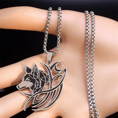 Viking Nordic Mythology Wolf Knot Stainless Steel Valknut Odin Symbol Necklace Pendant