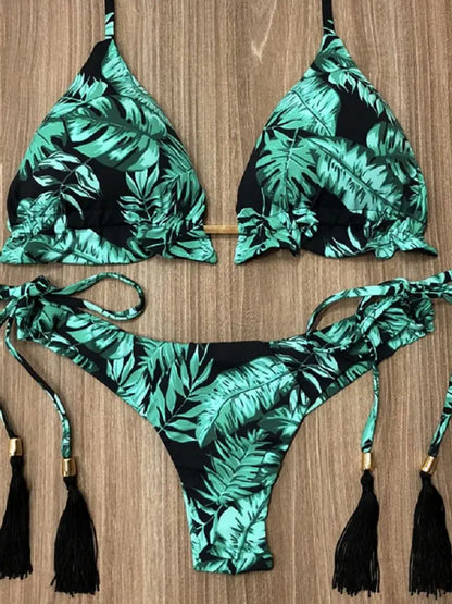 Sexy Print Swimsuit Bandage Two-Piece Swimwear Brazilian Beachwear Bathing Suit
