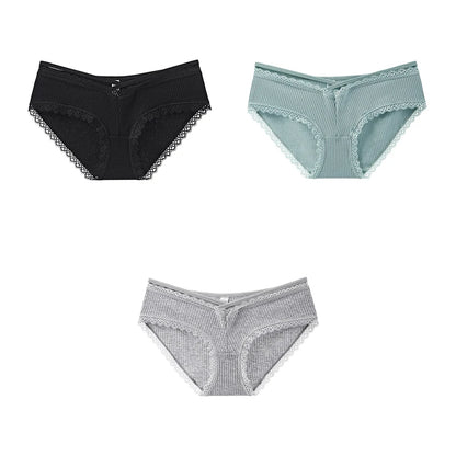 3Pcs Cotton Briefs Underwear Women Solid Soft Underpants Low-Rise Panties