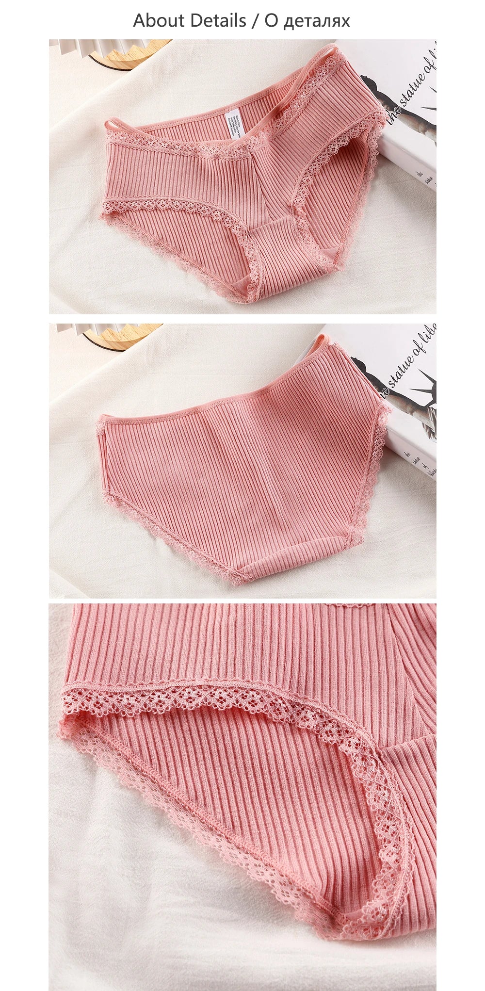 3Pcs Cotton Briefs Underwear Women Solid Soft Underpants Low-Rise Panties