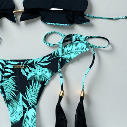 Women Micro Thongs Swimsuit Bathing Bandage Beachwear Print Swimwear Triangle Chain Bikini