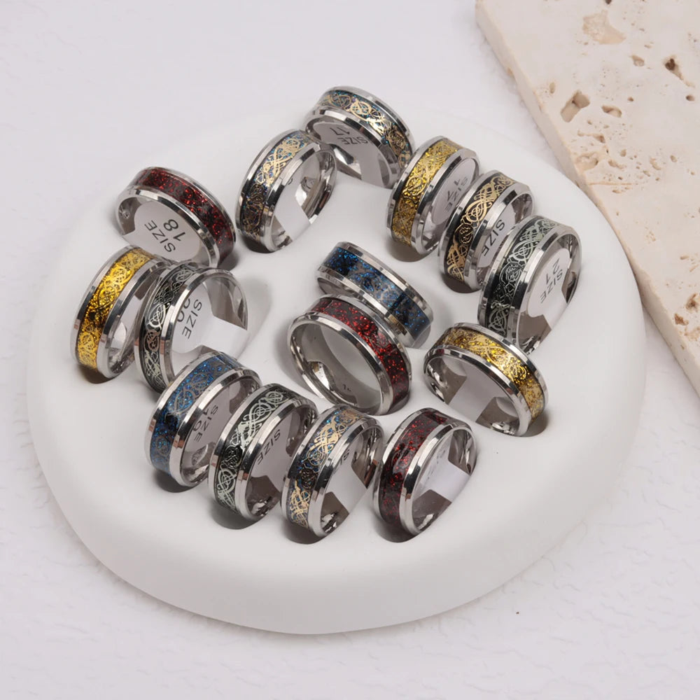 24Pcs/Lot Retro Dragon Waterproof Stainless Steel Rings