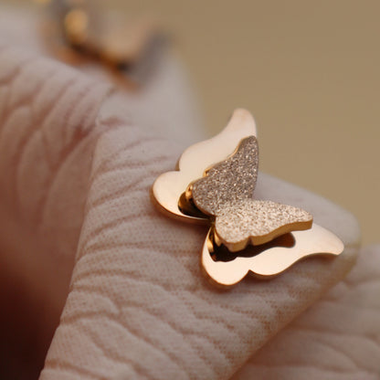 Sweet Romantic Gold Color Three-Dimensional Butterfly Design Stainless Steel Stud Earrings