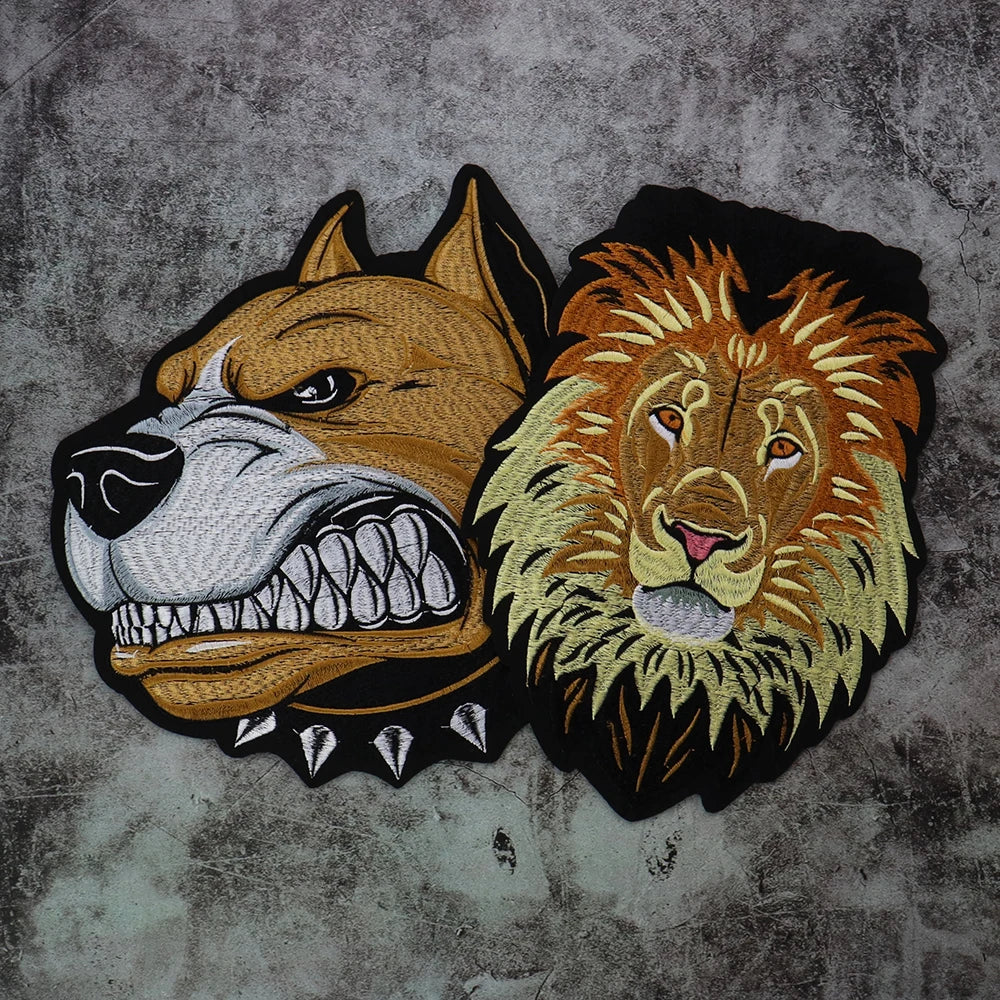 1Set Lion Dog Embroidery Patch Appliques Iron on Patches Badge Clothes Sewing