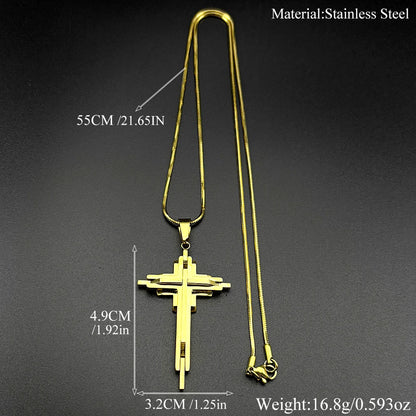 Men Women Gold Silver Color Hip Hop Crucifix Chain Amulet Stainless Steel Multi-layer Jesus Cross Pendant Necklace