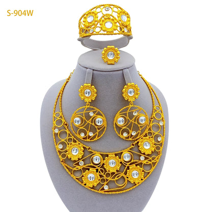 Ethiopian 24K Gold Plated Women African Bridal Wedding Large Pendant Necklace Earrings Bracelet Ring