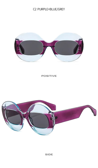 Men Women Retro Oval Clear Gradient Lens Shades UV400 Fashion Round Glasses Sunglasses