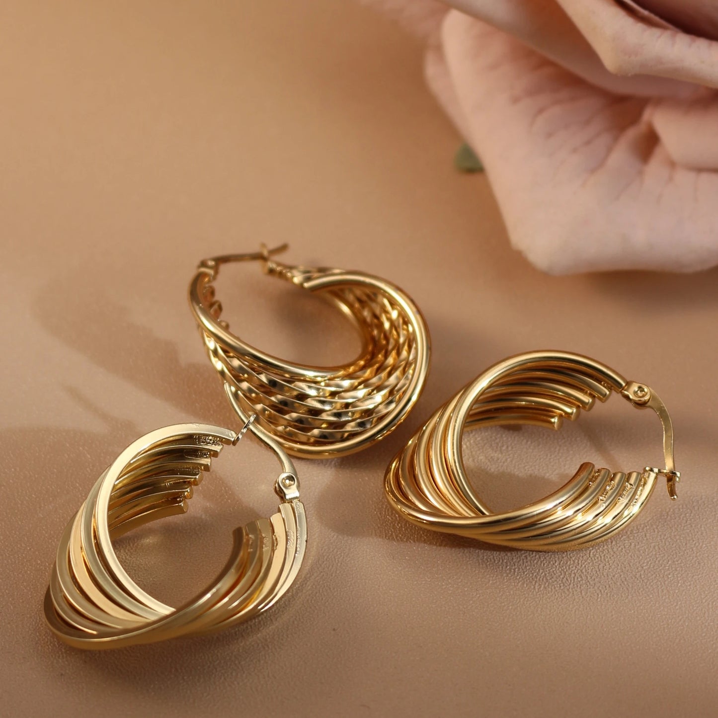 Women 18K Gold Plated Stainless Steel Fashion Wedding Party Earrings Jewelry Party Gift