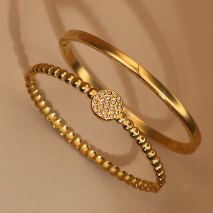 Women Fashion 2-in-1 Plated 18K Gold Zircon Stainless Steel Designer Bracelet Bangle